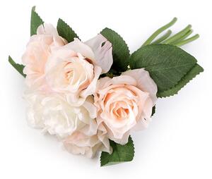 Umělá kytice růže - 2 růžová nejsv. bílá