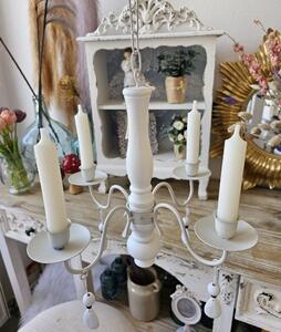 Krémový antik kovový lustr na 4 svíčky Romance - 33*33*29cm
