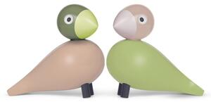 Dřevěný ptáček Lovebirds Light Green / Rose – set 2 ks