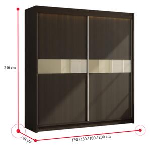 Skříň s posuvnými dveřmi TANNA + Tichý dojezd, černá/bílé sklo, 180x216x61