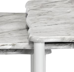 Přístavné a odkládací stolky, set 3 ks, deska šedobílý mramor, kovové nohy, bílý 20658-04 WT
