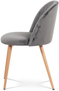 Jídelní židle - šedá sametová látka, kovová podnož, 3D dekor buk CT-381 GREY4