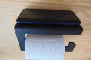 Nástěnný držák toaletního papíru černý kovový hloubka 8,3 cm