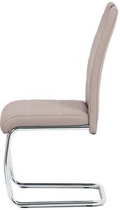 Jídelní židle, potah lanýžová ekokůže, bílé prošití, kovová pohupová podnož, chr HC-481 LAN