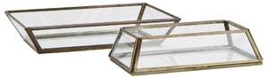 Skleněný podnos Clear / Aged brass – set 2 ks