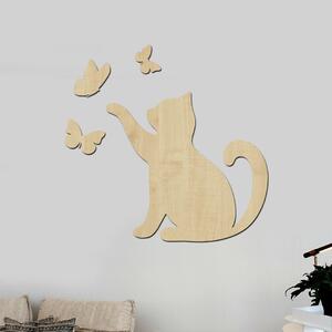 Dřevo života | Dřevěná dekorace Kočka s motýlky | Rozměry (cm): 40x38 | Barva: Bílá
