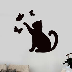 Dřevo života | Dřevěná dekorace Kočka s motýlky | Rozměry (cm): 40x38 | Barva: Bílá