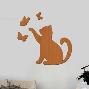 Dřevo života | Dřevěná dekorace Kočka s motýlky | Rozměry (cm): 40x38 | Barva: Ořech
