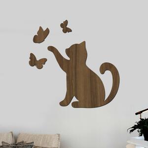 Dřevo života | Dřevěná dekorace Kočka s motýlky | Rozměry (cm): 60x57 | Barva: Ořech