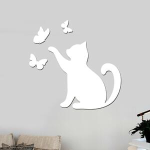 Dřevo života | Dřevěná dekorace Kočka s motýlky | Rozměry (cm): 60x57 | Barva: Bílá