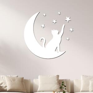 Dřevo života | Dřevěná dekorace Měsíční kočka | Rozměry (cm): 60x57 | Barva: Bílá