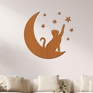 Dřevo života | Dřevěná dekorace Měsíční kočka | Rozměry (cm): 60x57 | Barva: Třešeň