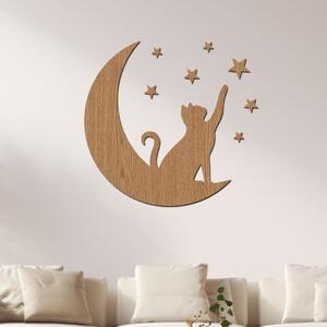 Dřevo života | Dřevěná dekorace Měsíční kočka | Rozměry (cm): 40x38 | Barva: Horský dub