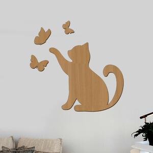 Dřevo života | Dřevěná dekorace Kočka s motýlky | Rozměry (cm): 40x38 | Barva: Světlý dub