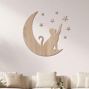 Dřevo života | Dřevěná dekorace Měsíční kočka | Rozměry (cm): 40x38 | Barva: Třešeň