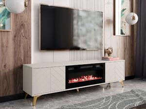 TV stolek s elektrickým krbem XELA - pískový béžový