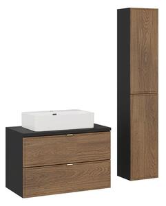 Comad Koupelnová sestava s deskou, umyvadlem a skříňkami Talia Casella Trust 80 cm černý mat/dub casella