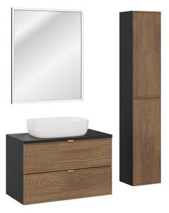 Comad Koupelnová sestava Talia Casella s deskou, umyvadlem, skříňkami a zrcadlem 80 cm černá mat/dub casella