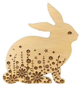 AMADEA Dřevěná dekorace zajíc se vzorem květin, masivní dřevo, 6 x 6 cm, český výrobek