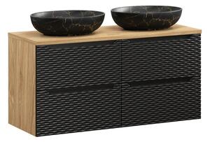 Comad Závěsná skříňka Ocean Mona 120 cm s deskou a umyvadly černá/dub olejovaný