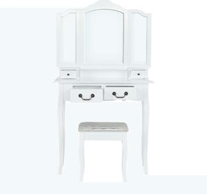 Toaletní stolek s taburetem, bílá/stříbrná, REGINA NEW