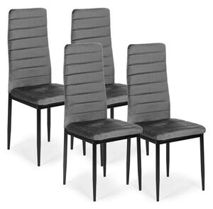 ModernHOME Židle s profilovaným opěradlem - ŠEDÝ VELVET - 4 kusy
