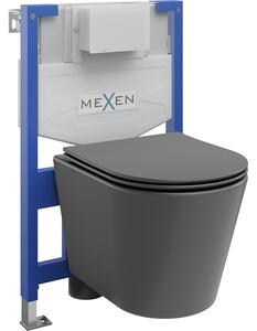 Mexen WC podomítkový set Felix XS-F stojan s WC mísou Rico a pomalu padajícím sedátkem, Tmavě matová