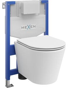 Mexen WC podomítkový set Felix XS-F stojan s WC mísou Rico a pomalu padajícím sedátkem, Matná bílá