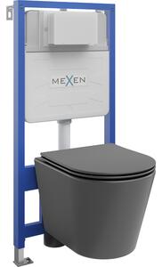 Mexen WC podomítkový set Felix Slim stojan s WC mísou Rico a pomalu padajícím sedátkem, Tmavě matová