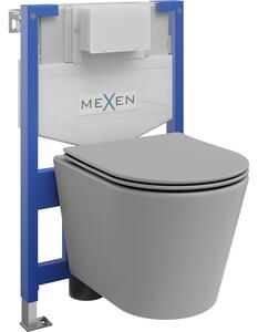 Mexen WC podomítkový set Felix XS-F stojan s WC mísou Rico a pomalu padajícím sedátkem, Světle matov