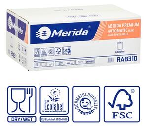 Merida RAB310 - Papírové ručníky v rolích s adapt. MAXI AUTOMATIC, 3-vrst., 100% celulóza, (6 rolí/b