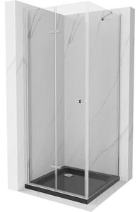 Mexen Lima, sprchový kout se skládacími dveřmi 80 (dveře) x 80 (stěna) cm, 6mm čiré sklo, chromový profil + slim sprchová vanička černá + chromový si…