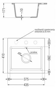 Granitový dřez MEXEN MILO 435x410 mm černý