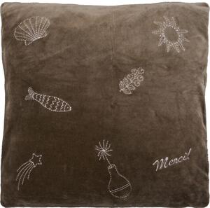 Sametový povlak na polštář s výšivkou Play Brown 50 × 50 cm