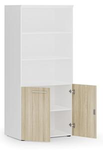 Kombinovaná kancelářská skříň PRIMO WHITE, nízké dveře, 1781 x 800 x 500 mm, bílá/dub přírodní