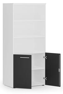 Kombinovaná kancelářská skříň PRIMO WHITE, nízké dveře, 1781 x 800 x 500 mm, bílá/grafit