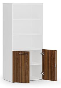 Kombinovaná kancelářská skříň PRIMO WHITE, nízké dveře, 1781 x 800 x 500 mm, bílá/ořech