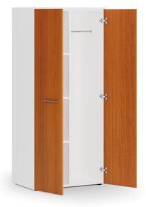 Kancelářská šatní skříň PRIMO WHITE, 3 police, šatní tyč, 1781 x 800 x 500 mm, bílá/třešeň