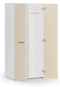 Kancelářská šatní skříň PRIMO WHITE, 3 police, šatní tyč, 1781 x 800 x 500 mm, bílá/bříza