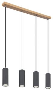 Globo 57911-4HG ROBBY - Závěsné bodové svítidlo v šedé barvě s imitací dřeva nad jídelní a konferenční stůl 4 x GU10, 65cm (Závěsné bodové svítidlo nejen nad jídelní stůl)