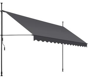 Tectake Upínací markýza s ruční klikou, výškově nastavitelná - 400 x 180 cm,černá/šedá