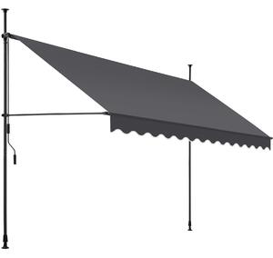 Tectake Upínací markýza s ruční klikou, výškově nastavitelná - 350 x 180 cm,černá/šedá