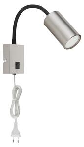 Globo 57911W ROBBY - Nástěnná čtecí lampa v matném niklu s kabelem do zásuvky, 1 x GU10 (Stříbrná lampa na zeď s husím krkem)