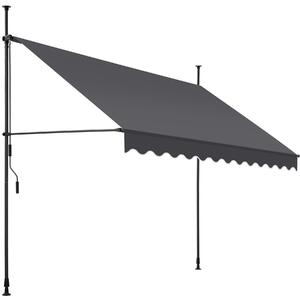 Tectake Upínací markýza s ruční klikou, výškově nastavitelná - 300 x 180 cm,černá/šedá