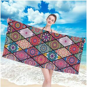 Plážová osuška s motivem různých barevných mandál 100 x 180 cm