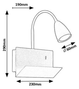 Rabalux 71090 TACITO - Nástěnná čtecí lampa v bílé barvě s vypínačem a USB výstupem, 1 x GU10 (Bílá lampa na zeď s husím krkem, vypínačem a USB pro nabíjení telefonů)