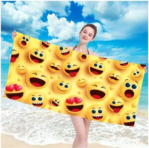 Plážová osuška s motivem veselých emotikonů 100 x 180 cm