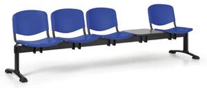 Plastová lavice do čekáren ISO, 4-sedák, se stolkem, modrá, černé nohy