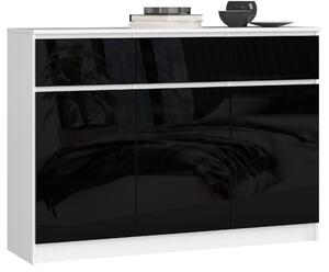 Komoda Kuwait 3D 3D (bílá + černý lesk). Akce -14%