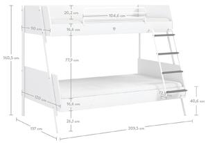 Studentská patrová postel 90x200-120x200 Pure - bílá